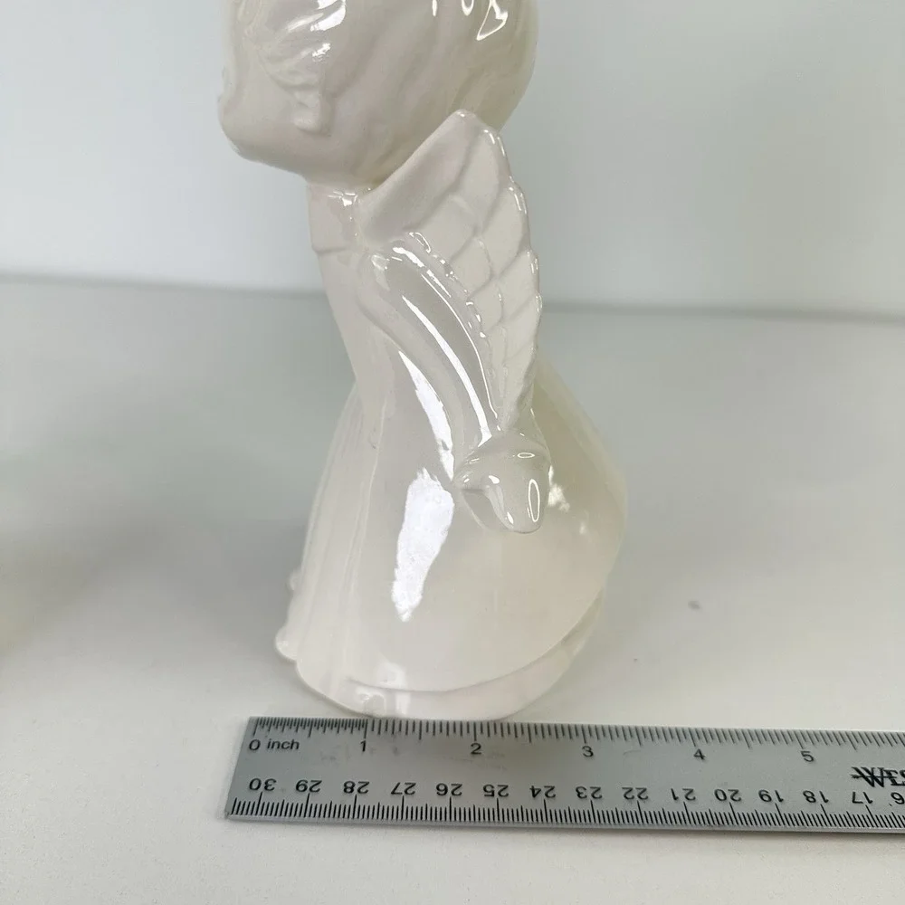 Vintage Kissing Angels Girl &‎ Boy White Ceramic Decor Christmas 7 Inches Tall